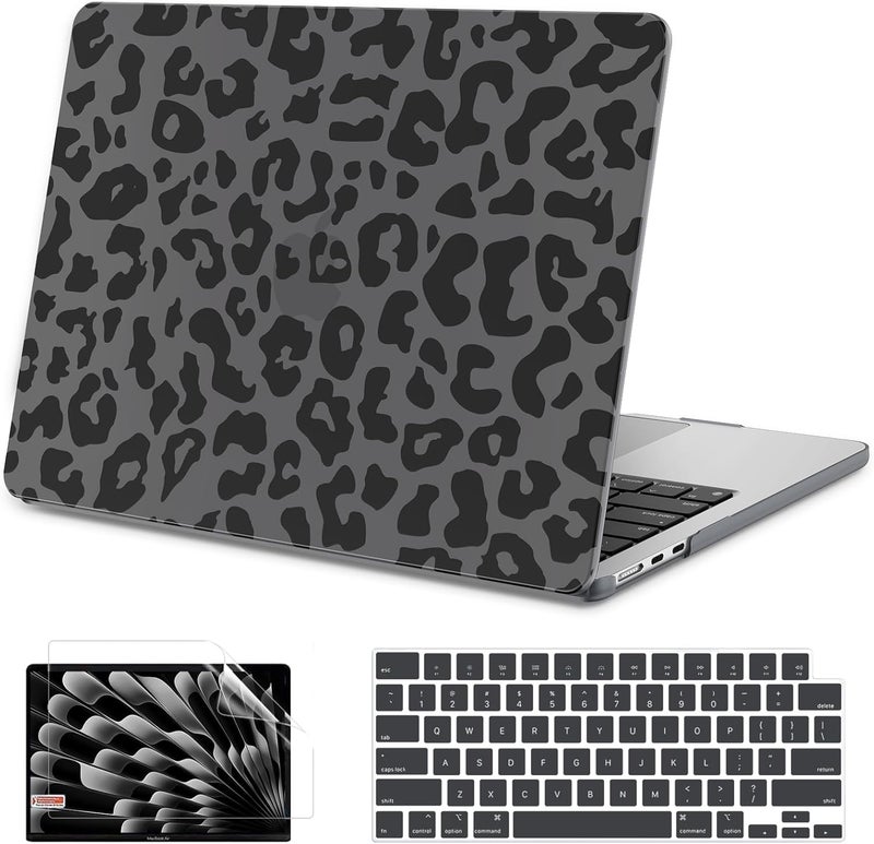 AKIT Compatible with MacBook Air 13 inch Case 2026 2025 2024-2022 M4 M3 M2 A3240 A3113 A2681, Pattern Hard Shell Laptop Case+Screen Protector+Keyboard Cover for MacBook Air 13.6 inch, Black Leopard - Image 1